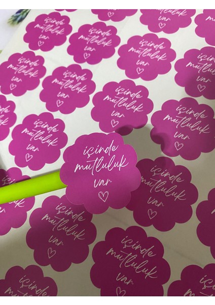 Içinde Mutluluk Var Sticker 50 Adet Pembe