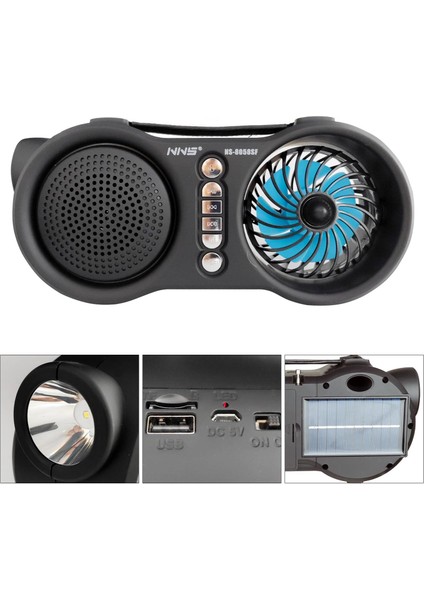 Müzi̇k Kutusu Solar Şarjli Bt/usb/sd/fm Masa Fanli Fenerli̇ Nns NS-8058SF