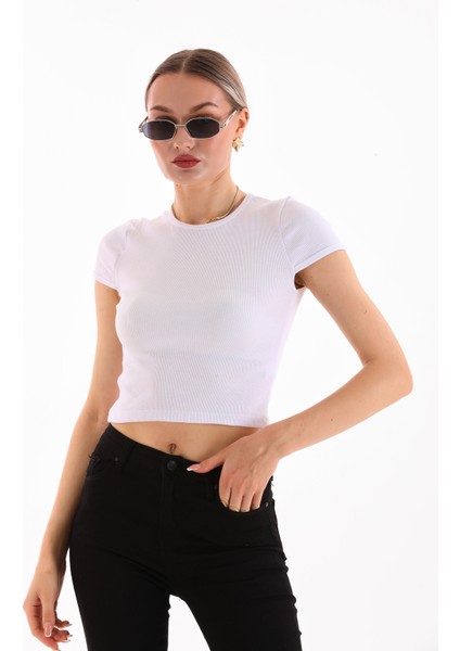 Kadın Likralı Kısa Kol Crop Bluz modelleri