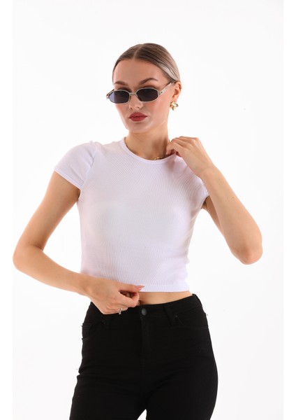 Kadın Likralı Kısa Kol Crop Bluz fırsatları