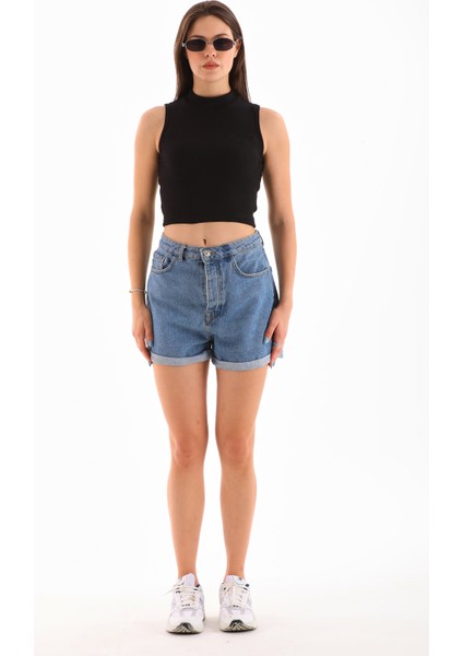 Kadın Likralı Kolsuz Crop Bluz