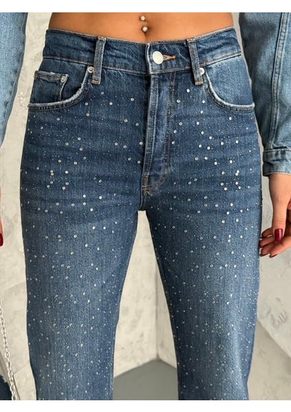 Kadın Taşlı Premium Mavi Kot Pantolon fiyatları