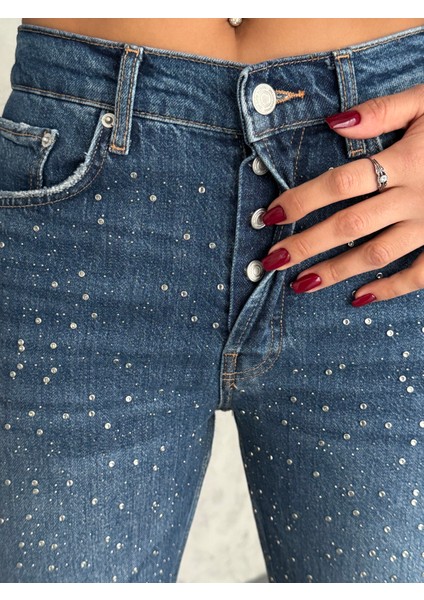 Kadın Taşlı Premium Mavi Kot Pantolon modelleri