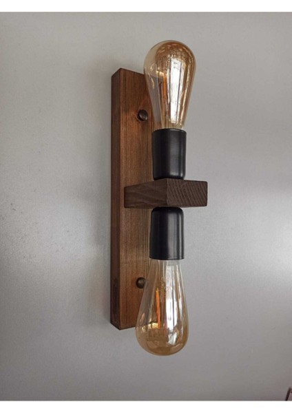 Lara Ahşap Rustik Modern 2 Li Duvar Aplik