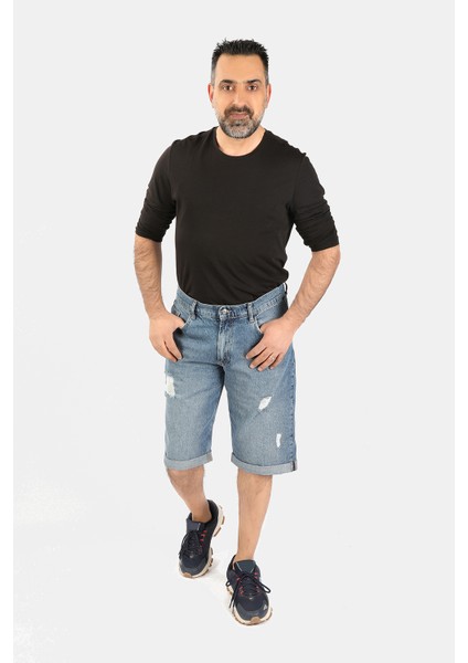 Erkek Yırtıklı Kapri Mavi