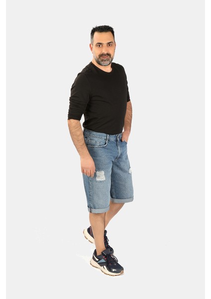 Erkek Yırtıklı Kapri Mavi modelleri