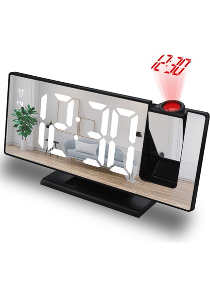Dijital Projeksiyon Çalar Saat 7.3 Inç Büyük Ayna LED Saat Sıcaklık Erteleme Dimmer Yatak Odası Için Siyah (Yurt Dışından)