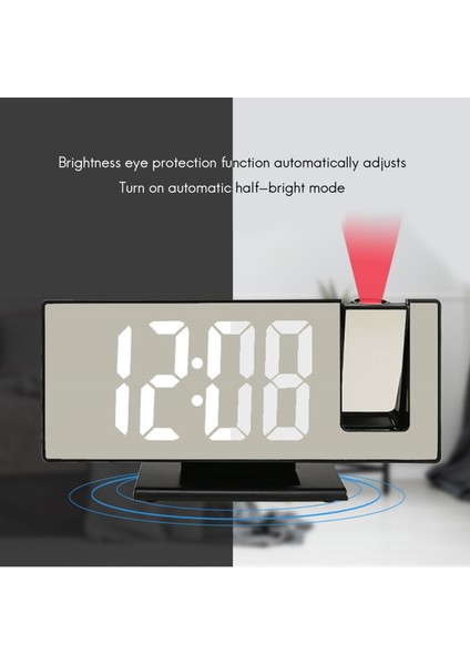 Dijital Projeksiyon Çalar Saat 7.3 Inç Büyük Ayna LED Saat Sıcaklık Erteleme Dimmer Yatak Odası Için Siyah (Yurt Dışından)