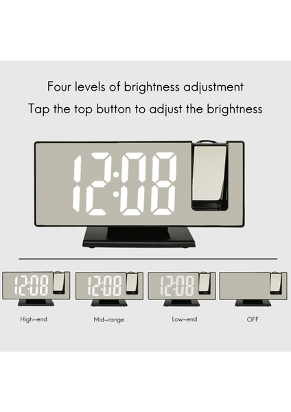 Dijital Projeksiyon Çalar Saat 7.3 Inç Büyük Ayna LED Saat Sıcaklık Erteleme Dimmer Yatak Odası Için Siyah (Yurt Dışından)