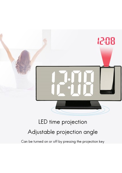 Dijital Projeksiyon Çalar Saat 7.3 Inç Büyük Ayna LED Saat Sıcaklık Erteleme Dimmer Yatak Odası Için Siyah (Yurt Dışından)