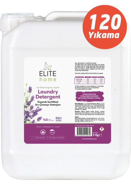 The Elite Home Organik Sertifikalı Sıvı Çamaşır Deterjanı 3 kg  (Lavanta)