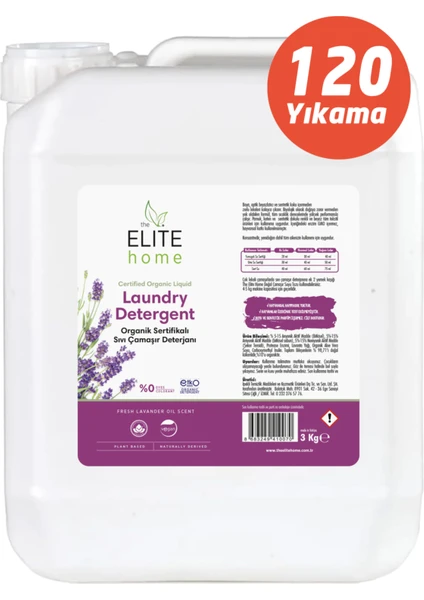 The Elite Home Organik Sertifikalı Sıvı Çamaşır Deterjanı 3 kg  (Lavanta)