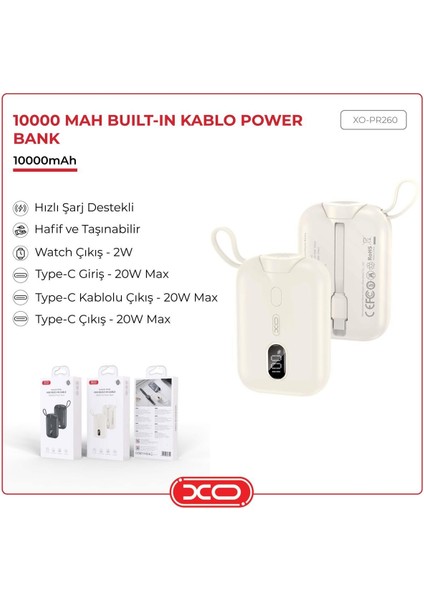 20W Type-C Watch Iphone Android Uyumlu Kablosuz Wireless 10000 Mah Powerbank Şarj Aleti PR260