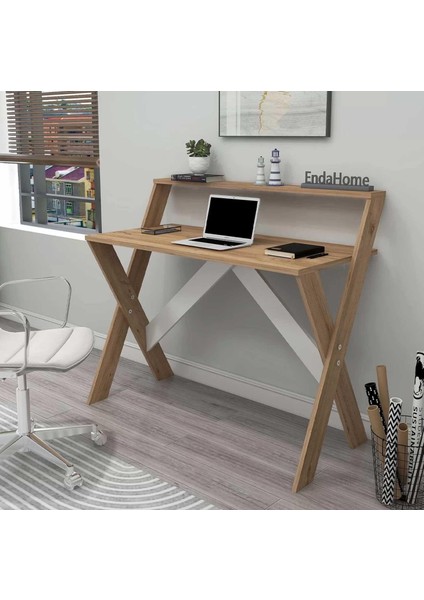 Home Enda x Ayaklı Raflı Ders Çalışma Masası 50 x 90 cm Atlantik Çam