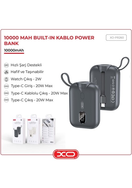 20W Type-C Watch Iphone Android Uyumlu Kablosuz Wireless 10000 Mah Powerbank Şarj Aleti PR260