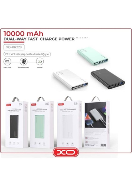 22.5W Quick Fast Hızlı Usb-C Type-C Çift Çıkışlı 10000 Mah Taşınabilir Şarj Aleti Powerbank PR229