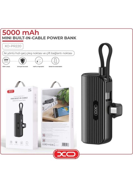 20W Fast Hızlı Lightning Type-C Kablolu Stant 5000 Mah Taşınabilir Şarj Aleti Powerbank PR220