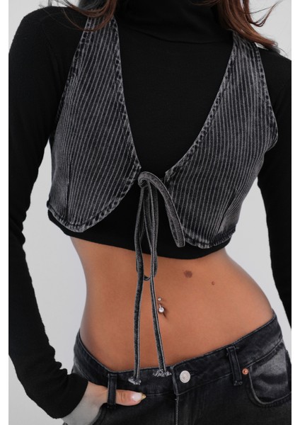 Yelek Form Denim Siyah Bra fırsatları