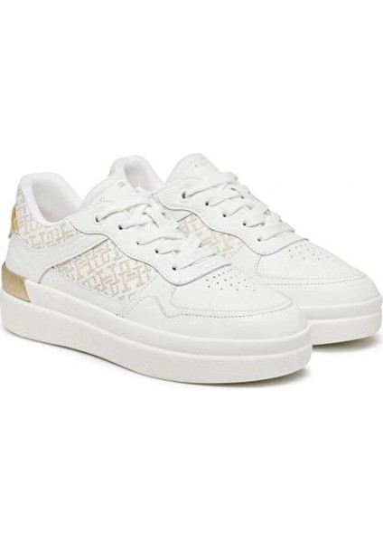 Kadın Beyaz Monogram Logolu Court Sneaker modelleri