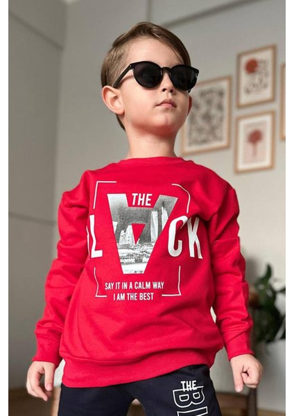 Erkek Çocuk The Black Yazı ve Figür Detaylı Kırmızı Eşofman Takım fiyatları