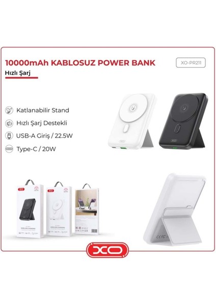 22.5W USB Type-C Usb-C Wireless Kablosuz Stant 10000 Mah Taşınabilir Şarj Aleti Powerbank PR211