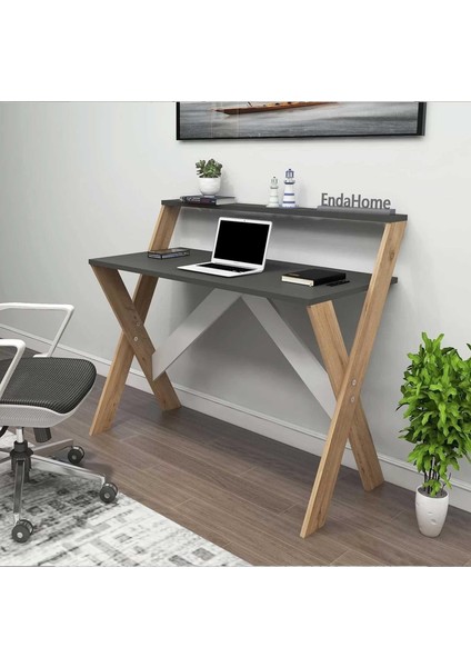 Home Enda x Ayaklı Raflı Ders Çalışma Masası 50 x 90 cm Çam - Antrasit