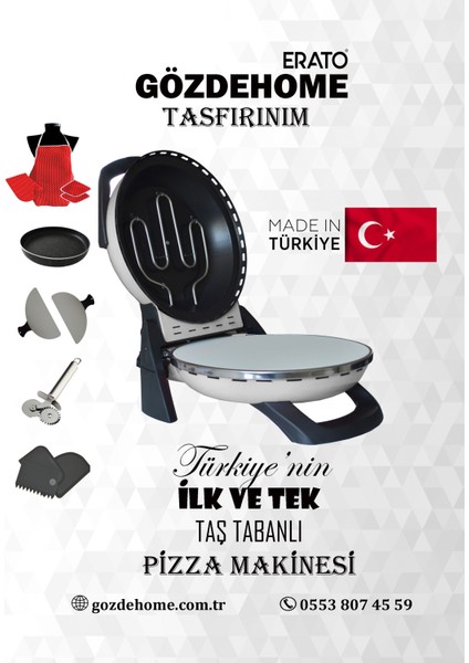 Erato Taşfırınım Doğal Taş Tabanlı Pizza Makinesi Taş Fırın Seti Hediyeli