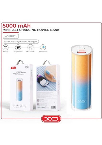 22.5W Fast Hızlı Pd Usb-C Type-C USB Çıkışlı 5000 Mah Taşınabilir Şarj Aleti Mini Powerbank PR221