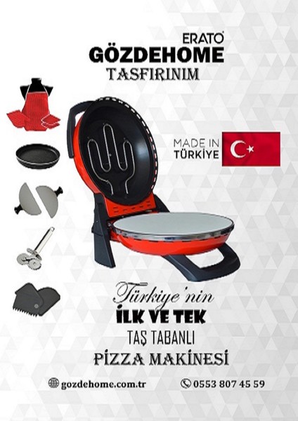 Erato Taşfırınım Doğal Taş Tabanlı Pizza Makinesi Taş Fırın Seti Hediyeli