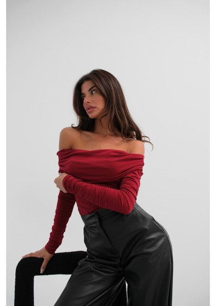 Omuz Dekolte Straplez Bordo Bluz fiyatları