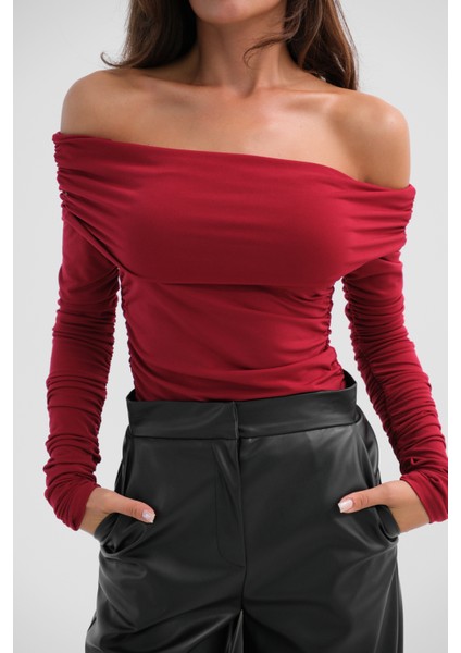Omuz Dekolte Straplez Bordo Bluz fırsatları
