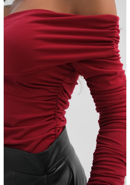 Omuz Dekolte Straplez Bordo Bluz indirimleri