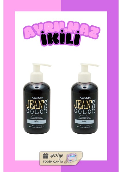 Mavi Renkli Saç Boyası 250 Ml X2 Adet Su Bazlı Blue Hair Dye