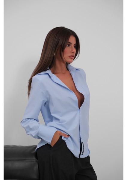 Vatkalı Oversize Mavi Gömlek fiyatları
