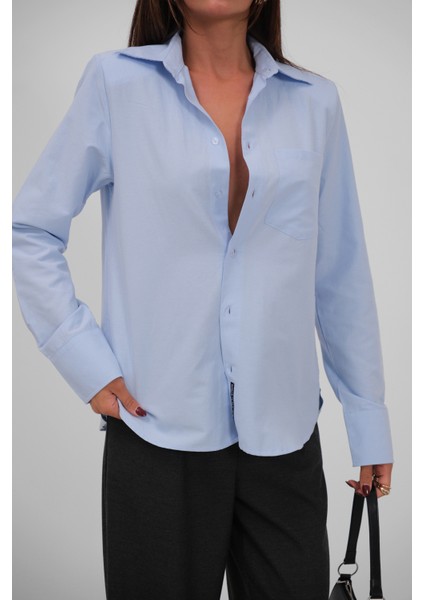 Vatkalı Oversize Mavi Gömlek fırsatları