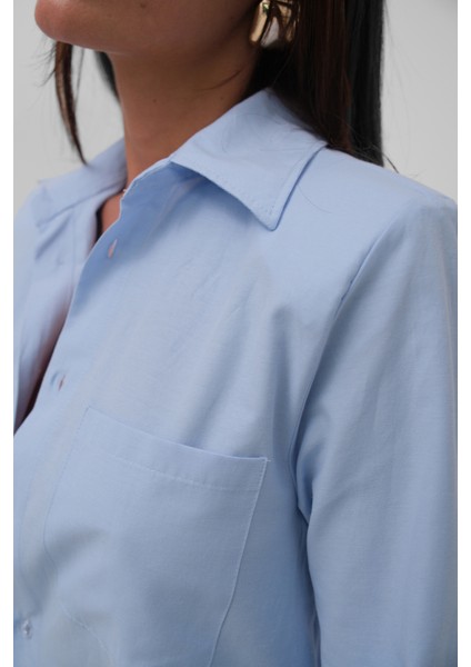 Vatkalı Oversize Mavi Gömlek indirimleri