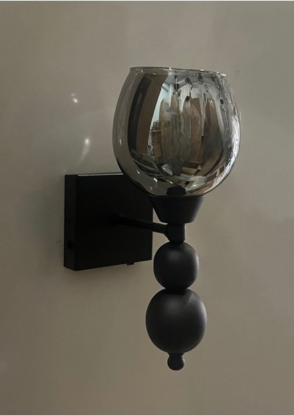 Tokyo Şarjlı Pilli Aplik Füme Camlı Metal Siyah - 2 Adet Aplik - Şarjlı Pil,ampul ve Kablo Dahil