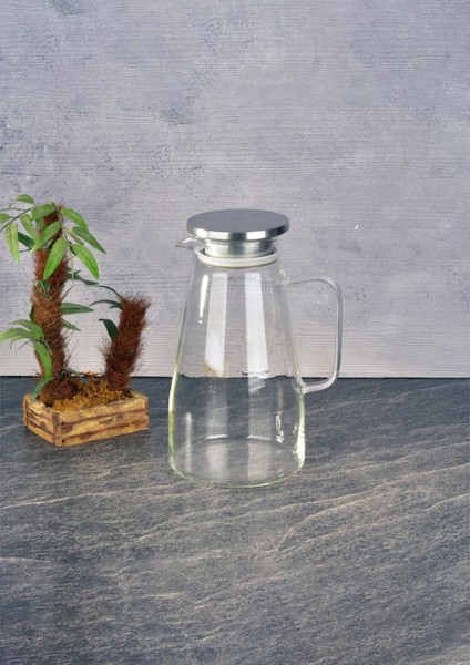 Cam Sürahi - Borosilikat Cam Sürahi - Süzgeçli Detoks Sürahi - 1800 ml - Düz