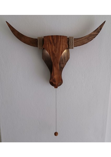 Pilli Ahşap Boğa Kafası Dekoratif Aplik Avize Duvar Dekoru 9V