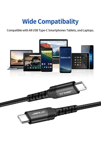 60W 100CM USB C To USB C Type-C Kablo iPhone 16/16 Plus/16 Pro/16 Pro Max, iPhone 15, Galaxy S24/S23/S22, Car Play, Macbook, iPad Pixel-Grey ile Uyumlu Usbc Type C Hızlı Şarj Data Kablosu CC0018