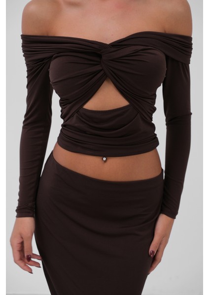 Göğüs Büzgülü Straplez Kahverengi Bluz fırsatları