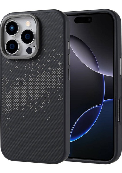 Iphone 16 Pro Uyumlu Wirelees Şarj Özellikli Karbon Fiber Tasarımlı Kamera Çerçeveli Kapak Kılıf