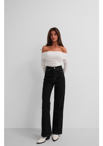 Omuz Dekolte Straplez Beyaz Bluz