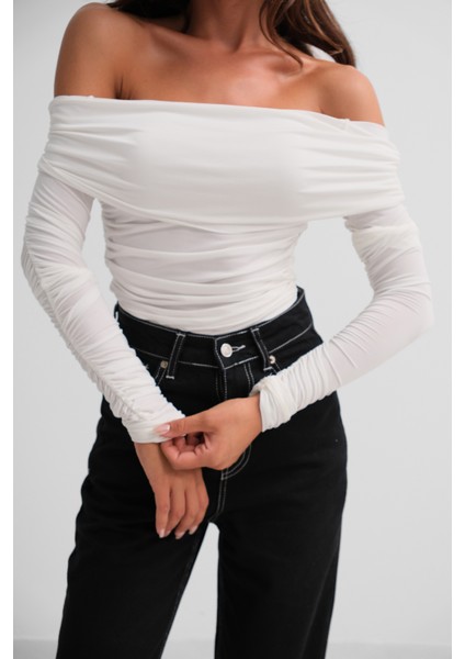 Omuz Dekolte Straplez Beyaz Bluz fırsatları