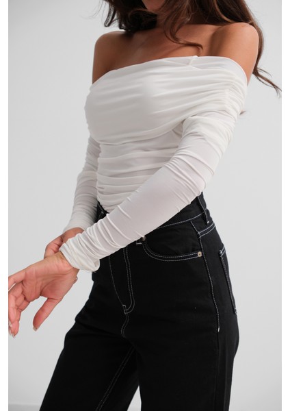 Omuz Dekolte Straplez Beyaz Bluz indirimleri