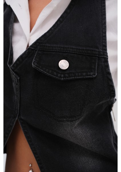 Asimetrik Denim Siyah Yelek indirimleri