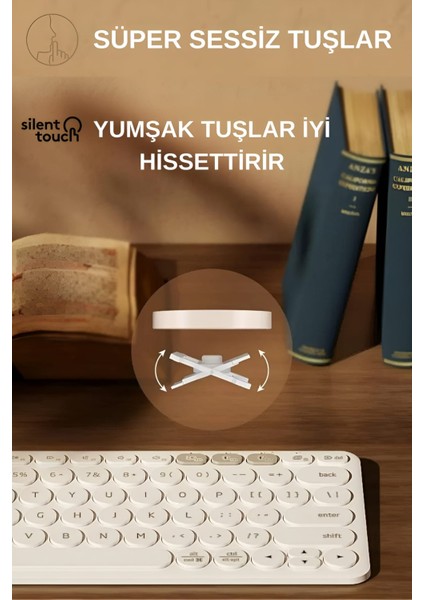 K231 Çift Modlu Kablosuz 2.4ghz & Bluetooth V5.0 Şarj Edilebilir Sessiz Q Klavye Beyaz (Ramwhite Türkiye Garantili)