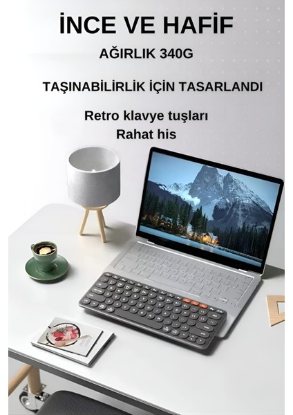 K231 Çift Modlu Kablosuz 2.4ghz & Bluetooth V5.0 Şarj Edilebilir Sessiz Q Klavye Gri (Ramwhite Türkiye Garantili)