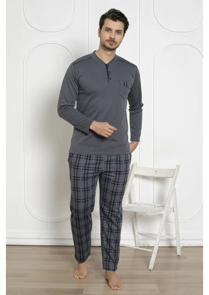 Erkek Ekose Desen Likralı Pamuk Uzun Kol Kışlık Interlok Göğüs Cepli Pijama Takımı fiyatları