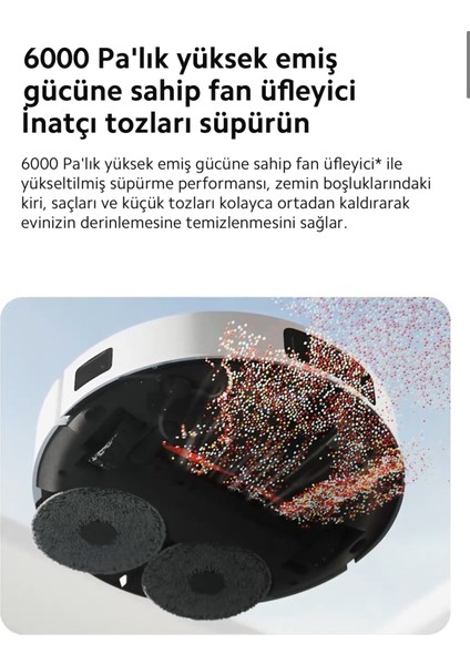 Yeni 6000PA Yüksek Emiş Güçlü Çift Döner Paspaslı Premium Robot Süpürge | Halı Tanıma & Mop Kaldırma | Kenar Temizleme Teknolojisi | Onerous Mutfak Tartısı